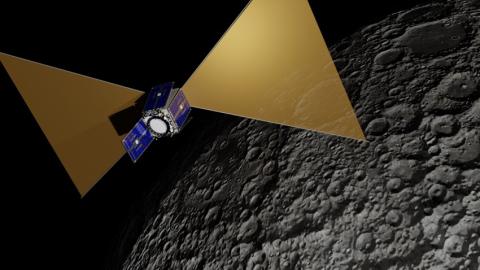 Credit: Nicolo Bernardini (SSTL Ltd) & Kaan Artuc (University of Cambridge) An artist’s impression of the UK-led CosmoCube spacecraft, which would orbit be tasked with listening out for an “ancient whisper” from the early universe on the far side of the Moon. Credit Nicolo Bernardini (SSTL Ltd) & Kaan Artuc (University of Cambrid