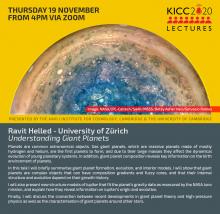 Kavli Lecture to be provided by Ravit Helled on Thursday 19th Nov 2020, 4pm UK Time